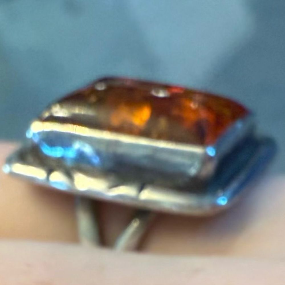 Amber and Silver Women's Ring - Picture 2 of 5